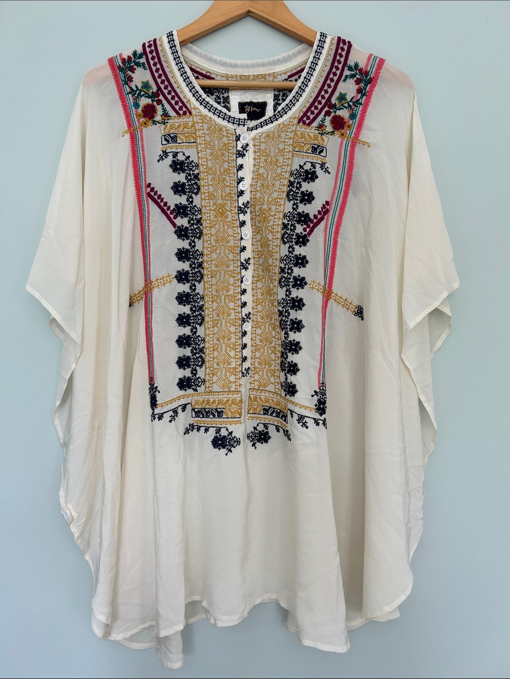 Johnny Was Biya silk Embroidered Tunic Top